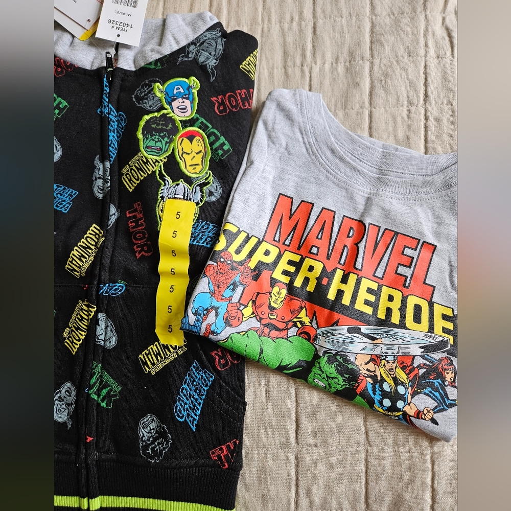 Boys Marvel Zipper Sweatshirt & Tshirt Size 5 NWT Lot of 2